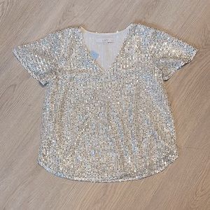 Loft Sequin Short Sleeve Evening Top Women’s XSP Extra Small Petite NWT